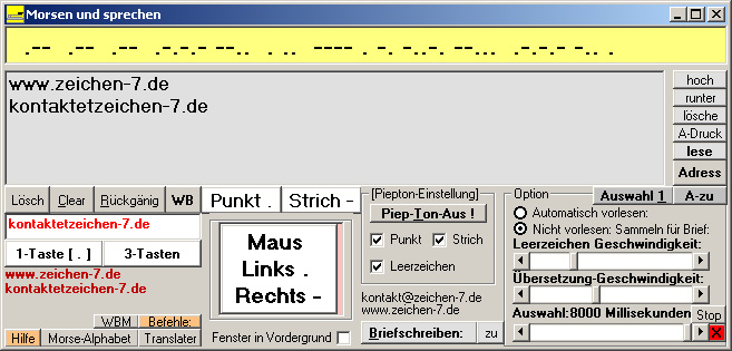 Morsen und sprechen: das Programm ist mit nur einer Taste steuerbar !