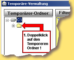 Der Klickbutton [Temporärer-Ordner] : Mit Doppelklick wird die Temporäre-Liste aktualisiert (neu eingelesen).