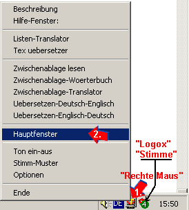 Symbol am unteren rechten Bildschirmrand. Mit einem Klick auf die rechte Maustaste ffnet sich ein Men.